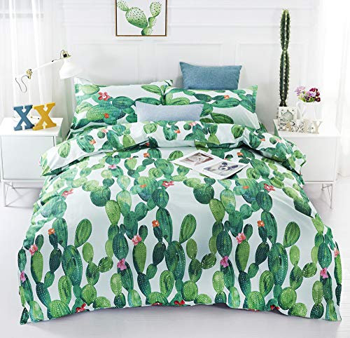 Loussiesd Kaktus Bettwäsche Set 3D Print Grün Tropische Pflanzen Bettbezug mit 2 Kissenbezug 3 teilig 155x220cm+80x80cm Weiche Atmungsaktive Polyster Modern Stil Betten Set mit Reißverschluss
