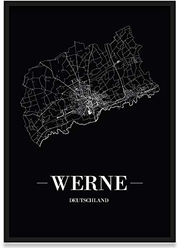 JUNIWORDS Stadtposter, Werne, Wähle eine Größe, 40 x 60 cm, Poster mit Rahmen, Schrift A, Schwarz
