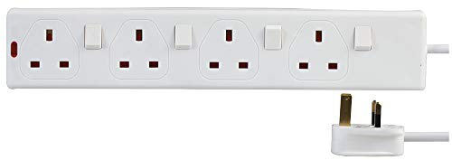 Pro Elec PEL00024 4 Way Individually Switched Extension Lead, 1 m, White