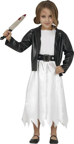 FIESTAS GUIRCA Gefährliche Puppen Braut Mädchen Kostüm Alter 10-12 Jahre inkl. Schwarze Jacke in Leder-Optik und Langes Weißes Kleid - Für Karneval/Fasching, Halloween, Themen Partys