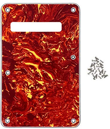 FLEOR Guitar Back Plate ST 6 Holes Tremolo Cavity Cover for Modern Style ST Electric Guitar Replacement Parts with Screws,4Ply Red Tortoise Shell