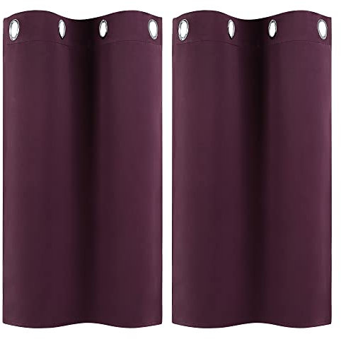 PiccoCasa 2er Set Gardine für Küche Polyester Scheibengardine Kurzgardine Vorhang Blickdicht Kleine Gardine Burgund 90H x 74B cm