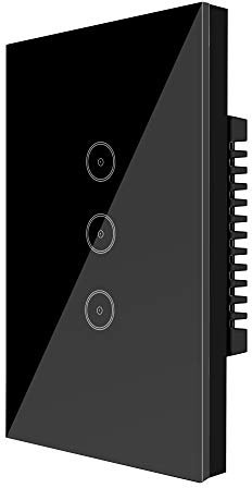 UseeLink Interruttore Della Luce Intelligente WiFi, con Touch Screen in Vetro Temperato, 3 Gang, Funziona con Alexa/Google Home, Telecomando, Timer, Conduttore Neutro Richiesto, Nero (1 PCS)