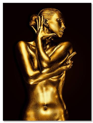 wandmotiv24 Leinwandbild Gold Collection, Hochformat, Frau in Gold-metallic M0157