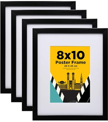 Egofine Cadres photo 20x25cm Noir Lot de 4, en bois composite avec verre véritable - Horizontal ou Vertical pour Accrocher au mur ou Décorer la table