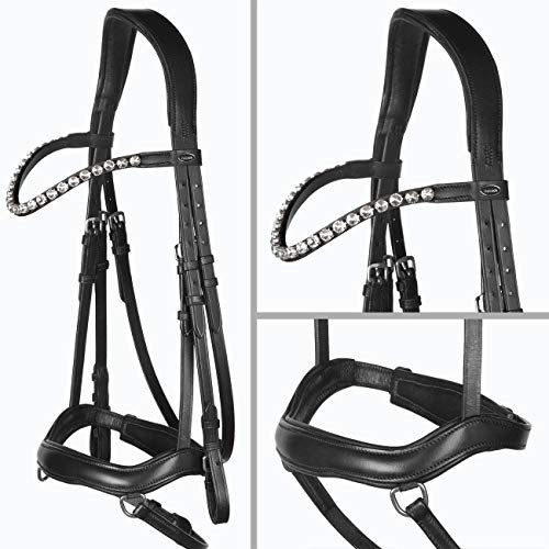 Heinick-Reitsport anatomische Trense Anatomic Schwarz mit D-Ring ~ Glow-Silver ~ Vollblut