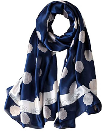 Trillion London® Frühlingskollektion | Designer-Seidenschal für Damen | leichte Halstücher | Schals | Beige | geeignet für den Alltag | Reisen & Verschenken | glatte und weiche Oberfläche, Blauer