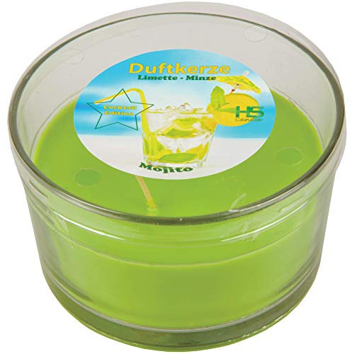 Duftkerze im Glas Cocktail - Longdrink Edition (Mojito), 36 Stunden Brenndauer - 3-Docht Kerze mit Duft, 380gr Wachsanteil