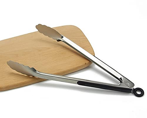 Bayli Grillzange aus rostfreiem Edelstahl [Länge-34cm] | universal Küchenzange mit Aufhänge-Öse | BBQ Mehrzweckzange - Fleischzange | Wurstzange | rutschfeste Servierzange | Gourmetzange