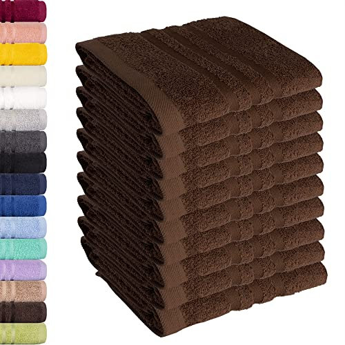 Lavea 10er Set Seiftuch 30x30 cm – Hochwertige Gästehandtücher 30x30 aus 100% Baumwolle, Frottierserie Elena – Saugstark, Waschbar und Strapazierfähig - Kaffeebraun