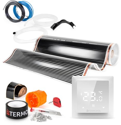 Termofol Elektrische Fußbodenheizung Heizfolie 230V - mit Thermostat H6 - Leistung 140 W/m2 - Oberfläche 8m² - Fussbodenheizung Elektrisch Komplettset fur Fußboden-, Wand- oder Deckenheizung
