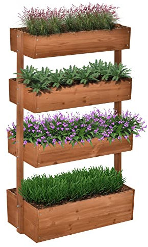 Outsunny 80cm x 45cm x 142cm 4-Tier Raised Garden Bed, Fir Wood Vertical Planter Box, Freestanding Elevated Plant Stand for Indoor Outdoor Use, Orange