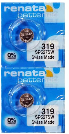 Renata 319 SR527SW Batteries - 1.55V Silver Oxide 319 Watch Battery (2 Count)