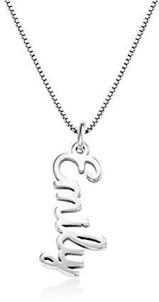 MyNameNecklace MYKA – Personalisierte Vertikale Namenskette mit Diamantstein für Frauen, Namensschild-Anhänger in kursiver Schrift – Modischer Zierlicher Schmuck für Sie (925er Sterling Silber)
