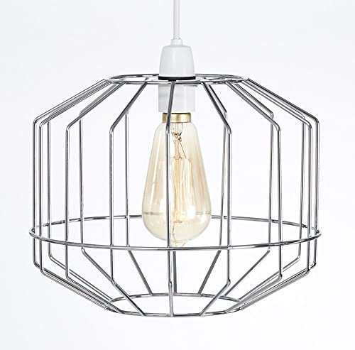 SEF Metall-Retro-Drahtkorb-Käfig-Leuchte – industrieller Vintage-Stil Decken-Pendelleuchte – einfache Montage, Chrom-Finish