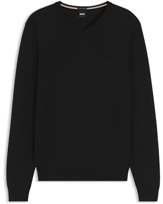 BOSS Herren Baram-L Pullover aus Schurwolle mit V-Ausschnitt und Logo-Stickerei
