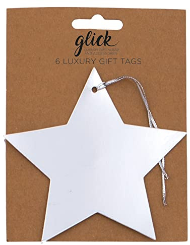 Glick Christmas Gift Tags with String | Silver Foil Star Label | Pack of 6 | Fully Recyclable | Sturdy Card | Write Your Own Message | For Xmas Present Label, Holiday Supplies & Tree Decorations