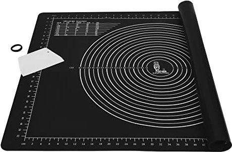 SUPER KITCHEN Groß Rutschfeste Backunterlage mit Teigschneider Antihafte Backmatte Silikon 80x60cm Teigunterlage Ausrollmatte XL Silikonmatte Fondant Pizza Teigmatte, Epoxidharz Resin Matte (Schwarz)
