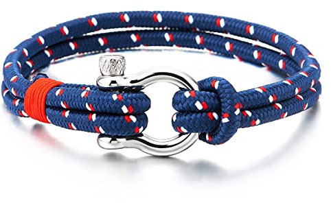 Acero Tornillo Grillete del Ancla, Hombre Mujer Azul Blanco Rojo Pulsera del Abrigo Cuerda Trenzado, Náutico Marinero