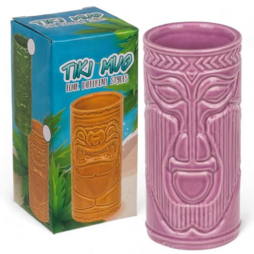 MIJOMA Tiki Becher Tiki Glas aus Keramik, Hawaii Cocktailbecher Cocktailgläser für Tiki Bar Cocktailparty Rockabilly, spülmaschinengeeignet wiederverwendbar, ca. 14 cm x 6,5 cm (Violett)