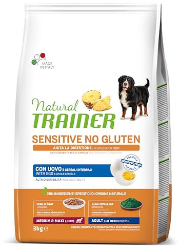 Natural Trainer Sensitive No Gluten Cibo per Cani Adulti Medium&Maxi con Uovo e Cereali Integrali - 3kg