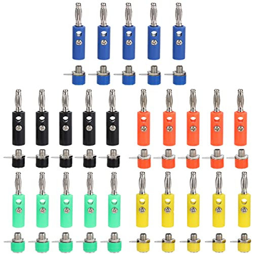 Greluma 50 Pieza Kit de conector de enchufe tipo banana premium de 4 mm: 25 piezas de enchufe tipo banana + 25 piezas de enchufe tipo banana (5 colores)