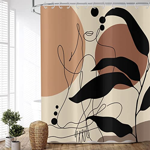 ASDCXZ Rideau de Douche Style Boho 180x200 cm, Art Abstrait Moderne Boho Girl Body Line Lavables Textile Rideau Douche imperméable pour Baignoire avec 12 Crochets