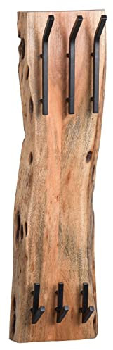 Garderobenpaneel - Braun - Schwarz - Mangoholz massiv - Metall - 20 x 69 cm - mit 6 Haken