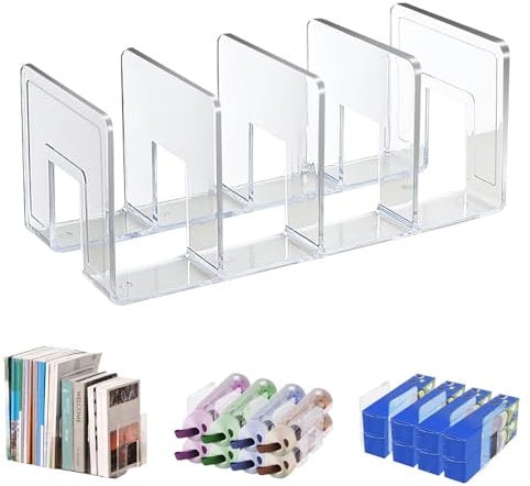 Marte Vanci Zeitschriftenhalter aus Acryl, 4 Fächer, Schreibtisch Aktenordner Organizer, Bücherregal, Organizer für Büro, Schrank, Handtaschen Aufbewahrung,Transparent
