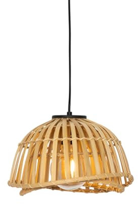 Qazqa - Orientalisch Orientalische Hängelampe I Pendellampe I Pendelleuchte schwarz mit natürlichem Bambus 30 cm - Pua I Wohnzimmer I Schlafzimmer - Bamboo Rund - LED geeignet E27