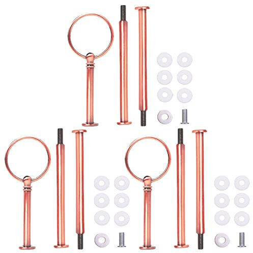 15 Inches 3-Tier Cupcake Red Stand Hardware Fittings, Metal Mold Round Holder DIY Making for Fruit Plate Cake Stand Snack Tray Replacement Parts Tea Party Wedding Decor (3 Sets - Rose Gold Round)