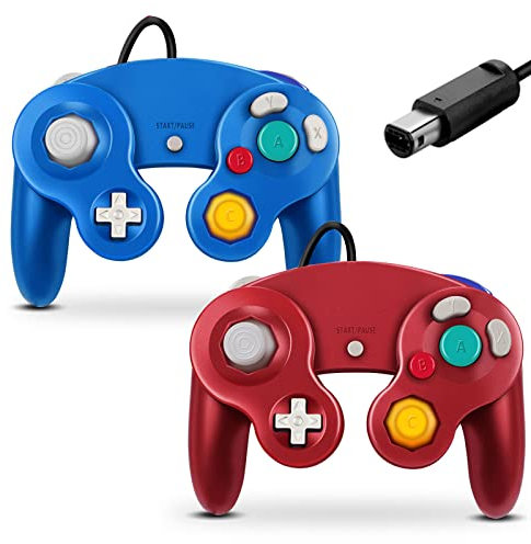 FIOTOK Gamecube Manette filaire classique pour Wii Nintendo Gamecube (rouge et bleu)