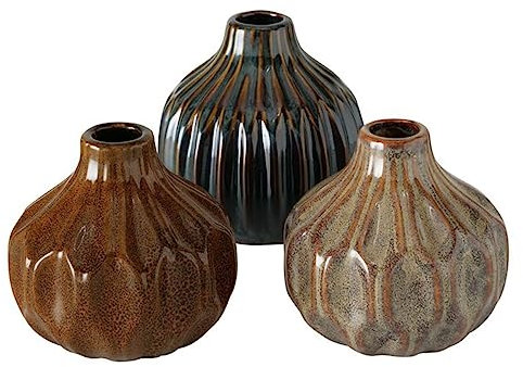 Vase im 3er Set im Shabby Chic Look aus Keramik Blumenvase Tischdekoration für Blumen und Trockenblumen Dekoratives Design - Braun