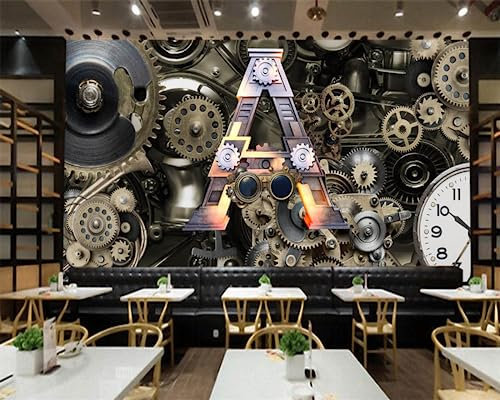 TANYANG Papier Peint 3D Personnalisé Style Industriel Métal Lettre Gear Tridimensionnel Nostalgique Décoration Murale Papier Peint 200Cm(W)×140Cm(H)