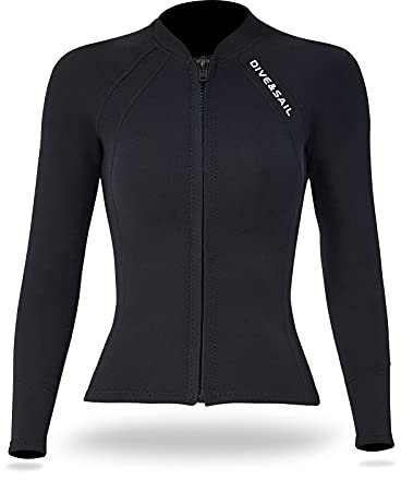HUIOP 2mm Neoprene Uomo Donna Top da Sub con Cerniera Frontale Mute Giacca a Maniche Lunghe Top Muta per Snorkeling Diving Surf Sport Acquatici Nuoto,Muta
