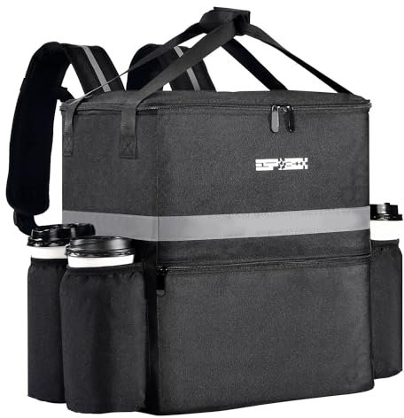 ESPXBOX Lebensmittel-Lieferrucksack mit 4 Getränkehaltern, isolierte Pizza-Liefertasche für Lieferrad, große, auslaufsichere Liefertaschen für heiße/kalte Lebensmittel für Uber Eats, Doordash,