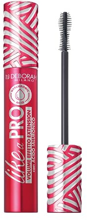 Deborah Milano Like a Pro Mascara mit Hyaluronsäure, gibt extra Volumen und unendliche Länge für definierte und multiplizierte Wimpern, Extension-Effekt, 13 ml