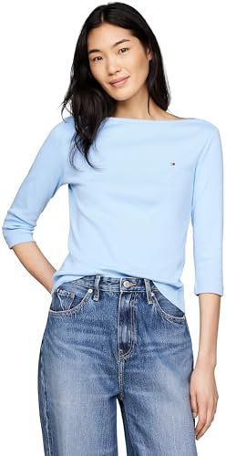 Tommy Hilfiger Women's Long Sleeve Slim Fit Boat Neck Top, Blue (Vessel Blue), S