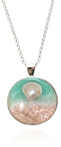 BERMUDA Halskette Damen Muschel Perle Meer Sommer Strand Maritim Trend Handgefertigt Silber 48BE
