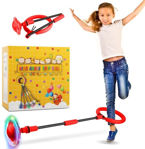 Bola de Salto de Tobillo, Anillo de Saltar Intermitente para niños, Aro de Salto Luminoso Plegable Bola de Salto, Adecuado para Deportes al Aire Libre para Adultos y niños (Rojo)