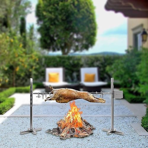 Miuxe Gran Parrilla Asador Asador Asador Varilla Portátil Barbacoa De Carbón 15W Al Aire Libre Gran Acero Inoxidable Otisserie Kit W/Motor Eléctrico, para Picnic Camping Fiesta Barbacoa Carnaval