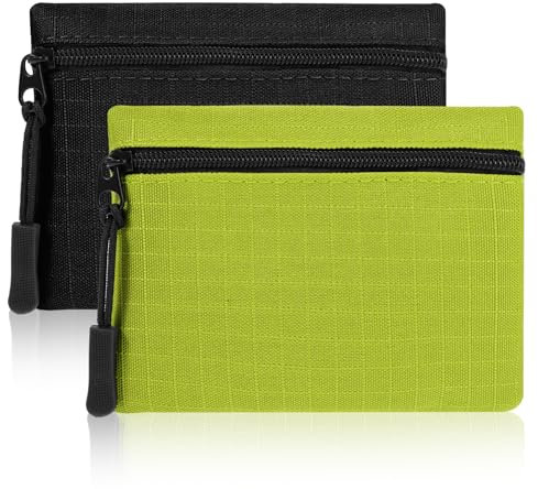 GEEHUA 2 Stück Mini Geldbörse Damen, Leinwand Münzbeutel Geldbeutel Klein und im Kurzformat Brieftasche Münzgeldbörse für Kinder Erwachsene (Grün+Schwarz)