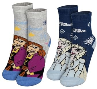Disney Die Eiskönigin ABS Socken für Mädchen - Frozen Kinder Stoppersocken antirutsch Söckchen Grau/Blau (2er Pack)