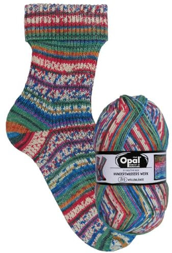 Opal Sockenwolle Hundertwasser neue Serie | Sockengarn 4-fädig | Strumpfwolle zum Stricken und Häkeln | 100g, 420m (Farbe 4053 Wellenlaenge)
