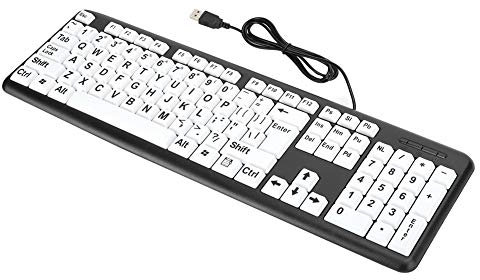 Large Print Keyboard High Visibility Keyboard Black USB Wired Elderly Keyboard with Large Print Keys, Low Keyboard for Elderly Convenient Plug Use, 1.35m Cable Length (Black)