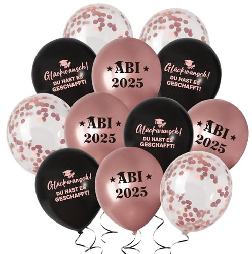 COLOFALLA 30 Stücke Abitur 2025 Deko Graduation Deko ABI Luftballons Abitur Luftballons Rosegold Schwarz Abschluss Deko Prüfung Bestanden Graduation Deko Abschlussdekoration für 2025 Abschluss Party