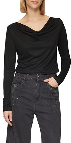 s.Oliver Schwarz LABEL Damen 2157131 Langarmshirt mit Wasserfall-Ausschnitt