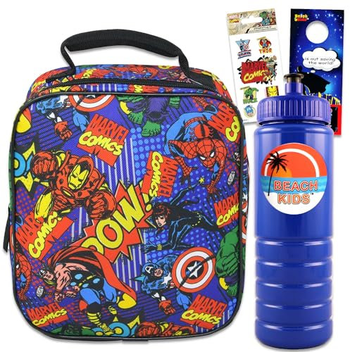 Ensemble boîte à déjeuner Avengers pour garçons – L'ensemble comprend un sac à déjeuner isotherme Avengers, une bouteille d'eau, des autocollants, et plus encore | Sac à déjeuner Marvel Avengers