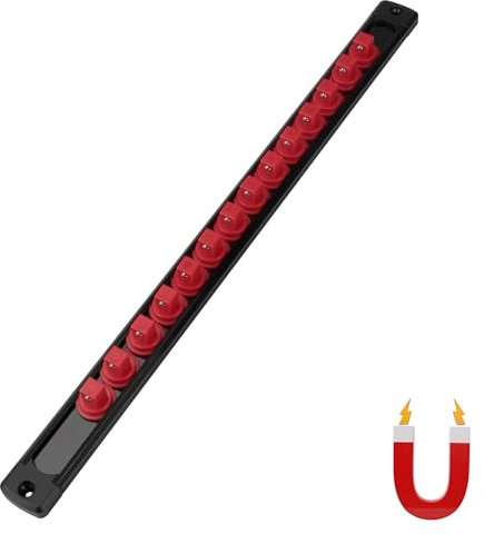 Fivepears Magnetic Socket Rails Storage Organizer,Heavy Duty Aluminum ABS Socket Holders Organizers,360° Swivel Clips for Kit for Tool Box,3/8 x 14 Clips, 1/2 x 12 Clips,1/4 x 14 Clips (Red)