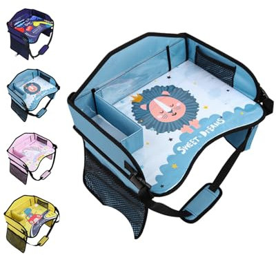 mymai Kinder Reise Aktivitätstisch Kinder Reisetisch Auto, Multifunktionaler Spiel Snacktisch für Autositze, Abwischbare Tischfläche mit Organizern, für Auto Flugzeug Kinderwagen (Himmelblau)